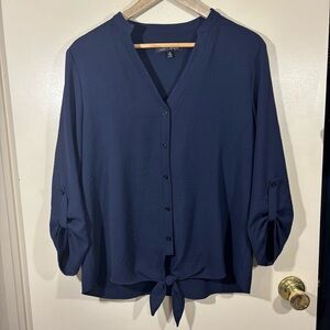 Supply & Demand Navy Tie Front Blouse Size M
